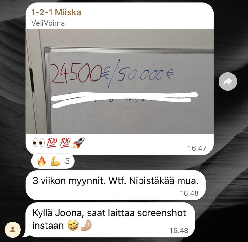 Miiskan viesti: 24 500 euroa myyntiä kolmessa viikossa